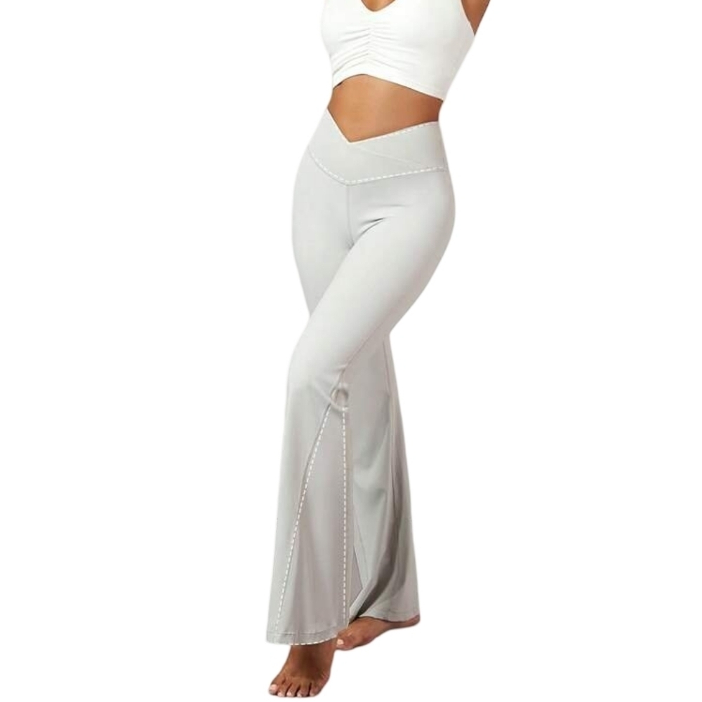 V-Waist Light Gray Boot Cut Yoga Pants - Picture 2 of 6